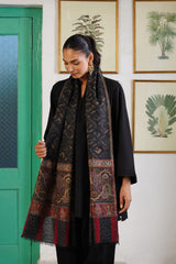 Close-up of black woven texture on men's winter stole