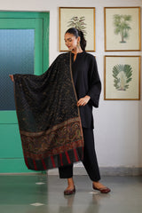 Black winter stole styled with men's outfit, gift for him