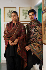 Jewel-tone paisley shawls laid out together for his and her gift