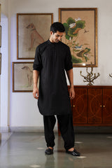 Black Self Kurta and Patiala Pants with Classic Motif Stole