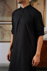 Black Self Kurta and Patiala Pants with Classic Motif Stole