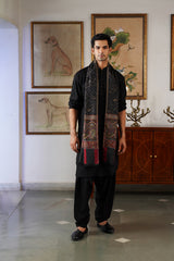 Black Self Kurta and Patiala Pants with Classic Motif Stole