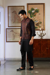 Maroon Kani Paisley Nehru Jacket with Kurta Pant