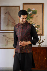 Maroon Kani Paisley Nehru Jacket with Kurta Pant