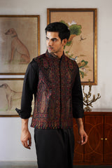 Maroon Kani Paisley Nehru Jacket with Kurta Pant