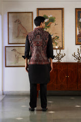 Naaz Deep Maroon Kani Paisley Nehru Jacket with Kurta & Pant
