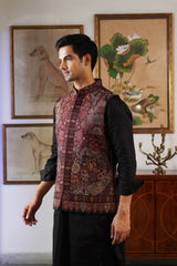 Naaz Deep Maroon Kani Paisley Nehru Jacket with Kurta & Pant