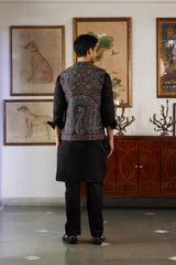 Teal-Gold Paisley Kani Jacket with Kurta & Pant