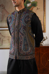 Teal-Gold Paisley Kani Jacket with Kurta & Pant