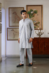 Ice Grey Embroidered Kurta Pant for Men
