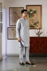 Ice Grey Embroidered Kurta Pant for Men