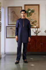 Classic Navy Embroidered Kurta & Pant for Men