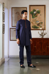 Classic Navy Embroidered Kurta & Pant for Men