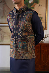 Navy Cream Paisley Kani Jacket with Kurta & Pant