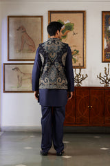 Naaz Navy Kaani Jacket with Kurta & Pant