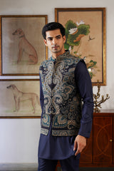 Naaz Navy Kaani Jacket with Kurta & Pant