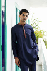 Classic Navy Embroidered Kurta & Pant for Men