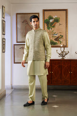 Naaz Green Self Zari Embroidered Jacket with Kurta & Pant