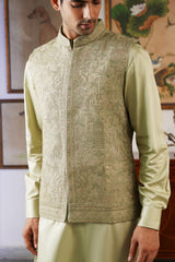 Naaz Green Self Zari Embroidered Jacket with Kurta & Pant
