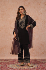 Regal Brown Velvet Suit Set With Dupatta