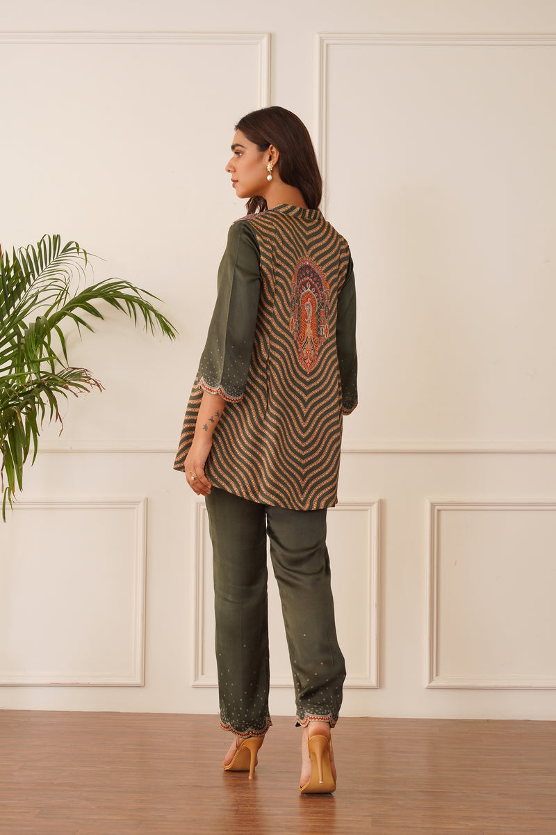 Regal Olive Green Printed Co-ord Set