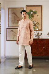 Naaz Pink Self Zari Embroidered Kurta Pant for Men