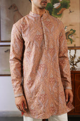 Peach Embroidered Kaani Paisley Kurta for Men
