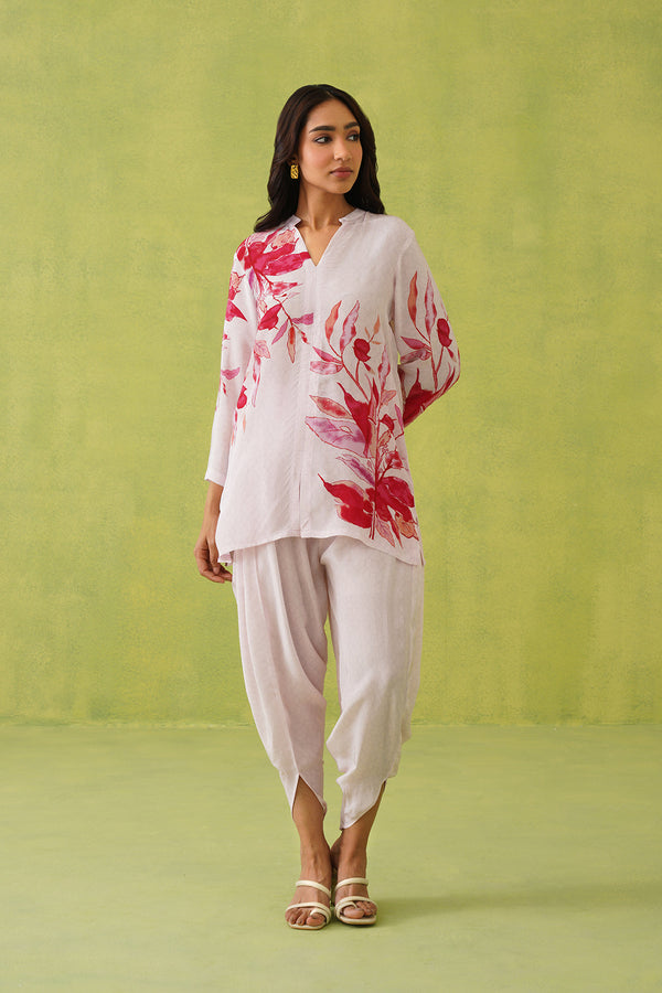 Pink Floral Dhoti Set