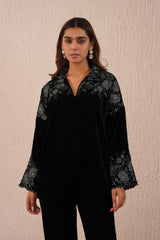Black Roses Velvet Co-Ord Set for women -Inching India