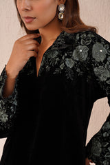 Black Roses Velvet Co-Ord Set for women -Inching India