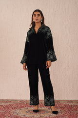 Black Roses Velvet Co-Ord Set for women -Inching India