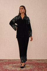 Black Roses Velvet Co-Ord Set for women -Inching India