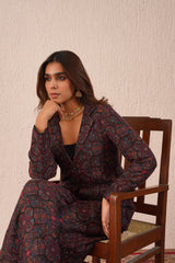  Winter Black Woven Coat Set For Women-Inching India