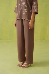 Brown Linen Embroidered Top