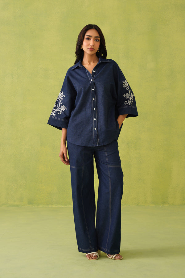 Noor Denim Embroidered Coord Set