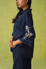 Noor Denim Embroidered Coord Set