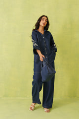 Noor Denim Embroidered Coord Set