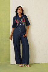 Indigo Bloom Denim Top For Women-inching india