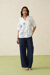 Linen Embroidered Top With Denim Pant