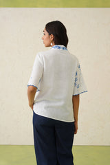 Linen Embroidered Top With Denim Pant