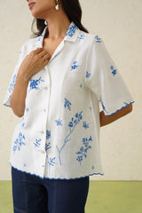 Linen Embroidered Top With Denim Pant