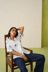 Linen Embroidered Top With Denim Pant