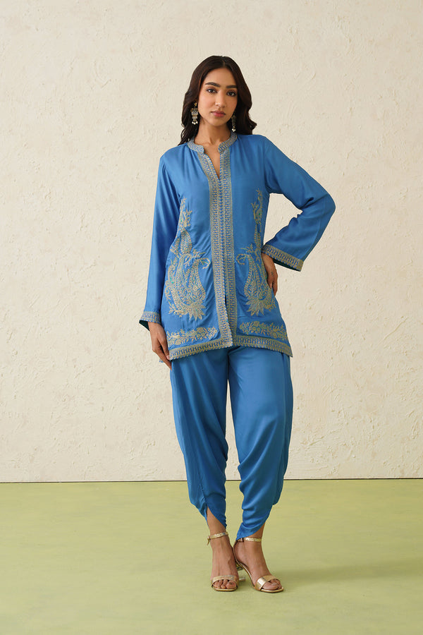 Cobalt Paisley Dhoti Set