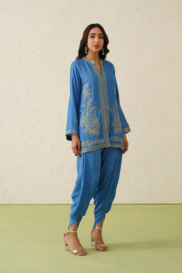 Cobalt Paisley Dhoti Set