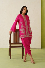 Hot Pink Paisley Embroidered Dhoti Set