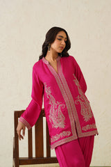 Hot Pink Paisley Embroidered Dhoti Set