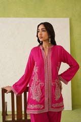 Hot Pink Paisley Embroidered Dhoti Set