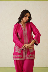 Hot Pink Paisley Embroidered Dhoti Set