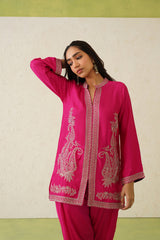 Hot Pink Paisley Embroidered Dhoti Set