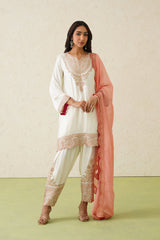 Noor Cream Embroidered Set with Organza Dupatta